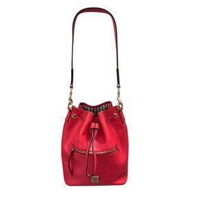 Dooney & Bourke Gretta Drawstring Bag Purse Red Coated Water Repellent Canvas